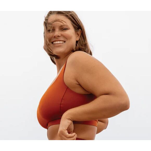 Left on Friday Top Shelf Bronze rust orange bikini top square neck like new M - Picture 3 of 5